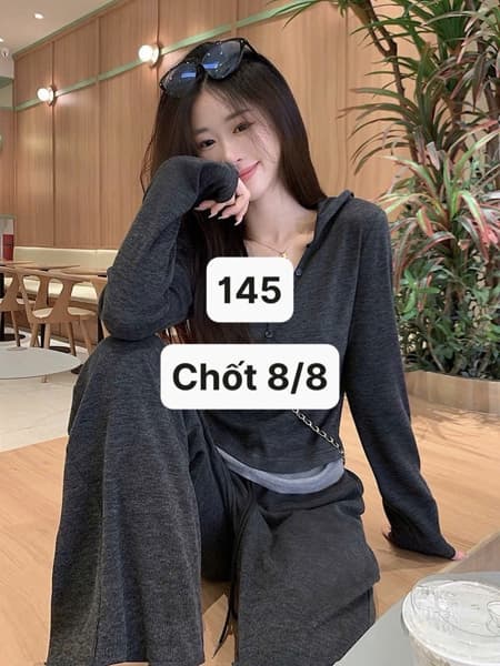 08/08 Set áo dài tay phối nút mix quần dài #N08808 - Xám - XL