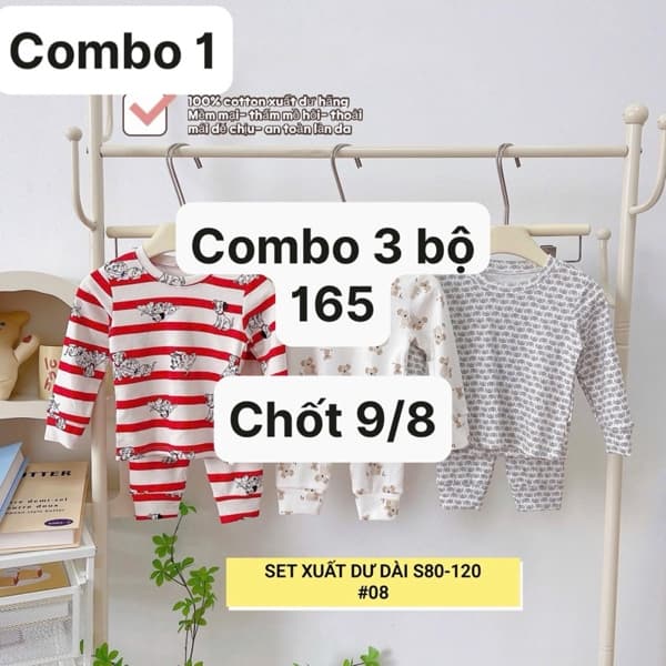 09/08 Combo 3b cotton dài hoạ tiết cho bé #U0278 - Set 5 - 120