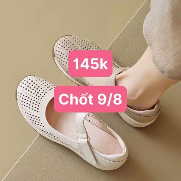 09/08 Giày da đế xuồng lỗ thoáng khí #N09802 - Nâu be - 37
