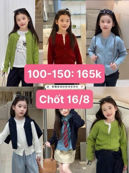 16/08 Áo cardigan trơn AMBB cho bé #N160827 - Xanh than - 110