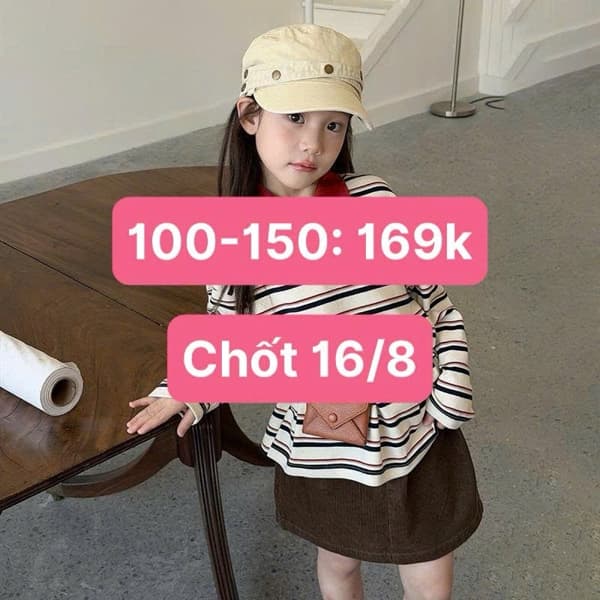 16/08 Áo polo dài tay kẻ AMBB cho bé #N160824 - Kẻ xanh - 110