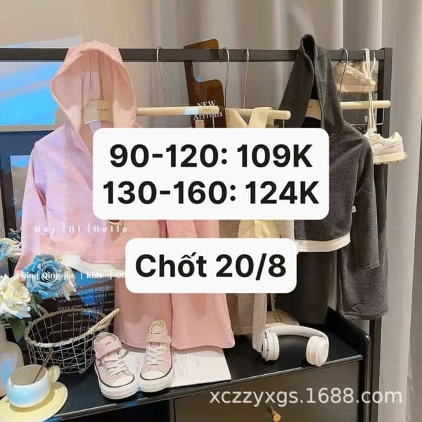 20/08 Set nỉ giả 2 áo mix quần ống rộng cho bé #M200813 - Hồng - 100