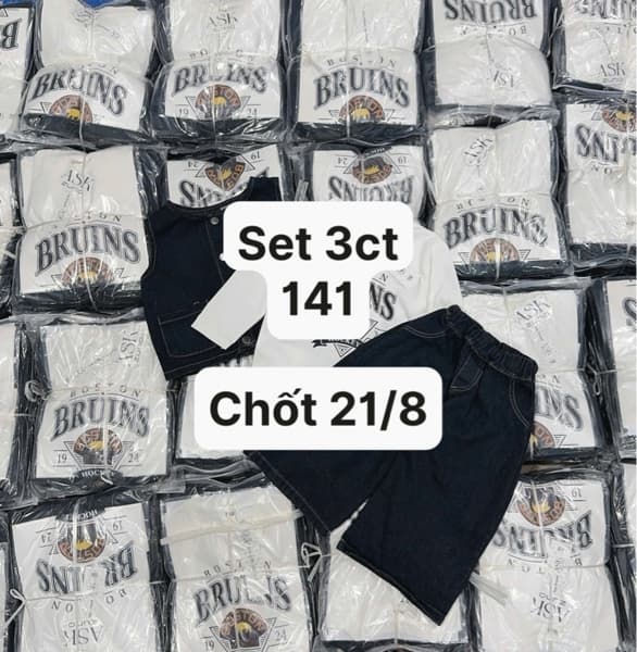 21/08 Set 3ct áo trắng dài tay phối khoác jean-quần jean dài cho bé #U0330 - 110