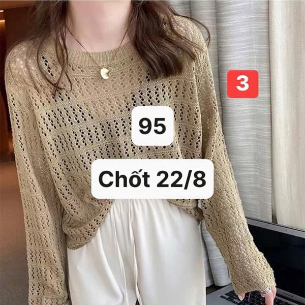 22/08 Áo len mỏng lưới dài tay cách điệu #N22819 - M4