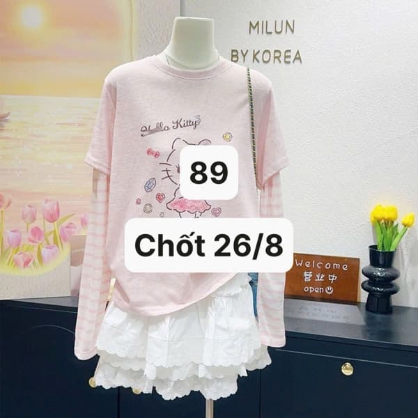 26/08 Áo dài tay Kitty tone hồng #N26809 - XL