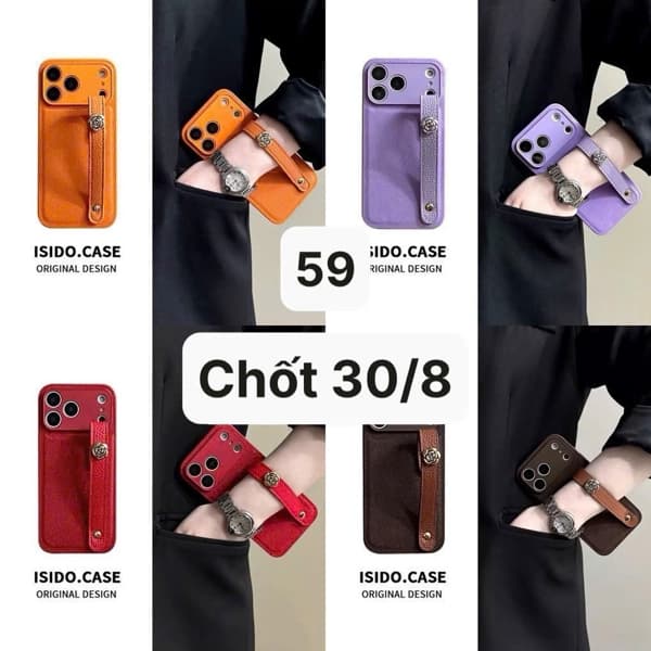 30/08 Ốp lưng trong đính quai hoa trà đeo cổ tay #M300836 - Nâu đậm - 17promax