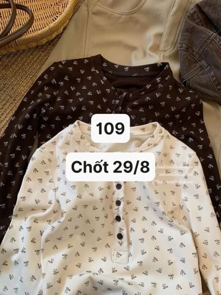 29/08 Áo dài tay hoa nhí #N29814 - Nâu - M