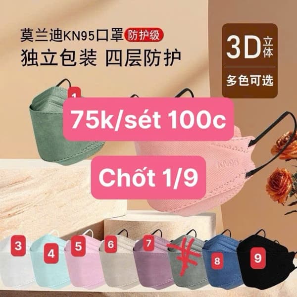 01/09 Set 100c khẩu trang KN95 #N01942 - Mix