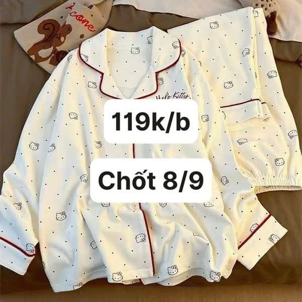 08/09 Bộ pijama mèo dâu chấm bi tone trắng #N08901 - XL