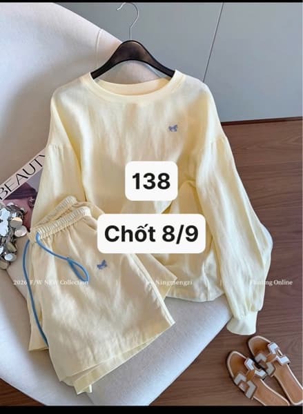 08/09 Set áo dài tay-quần ngắn vàng thêu ngựa xanh #U0400 - S