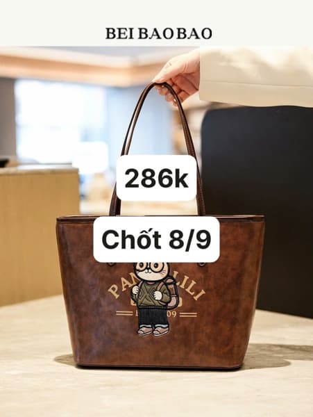 08/09 Túi tote gấu cartoon BEIBAOBAO #N08907 - Kem