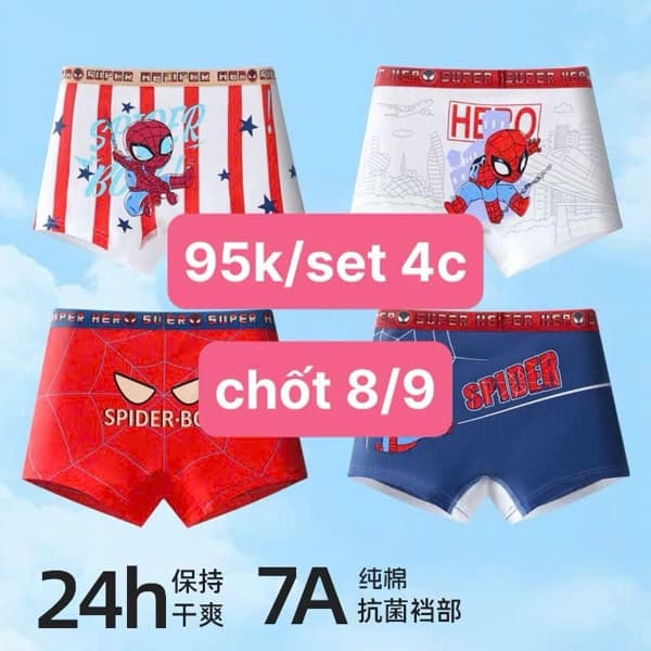 08/09 Set 4c quần chip đùi cotton hình Spider-man cho bé trai #N080924 - 3XL