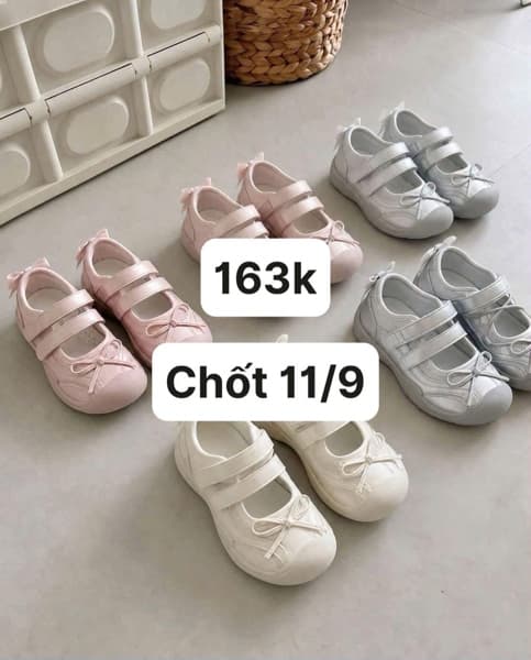 11/09 Giày thể thao lưới quai ngang phối nơ cho bé #N11906 - Be - 26