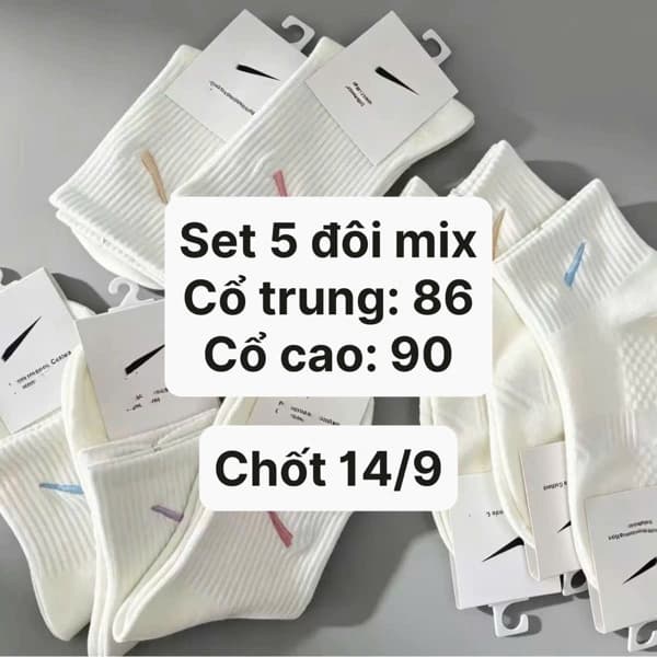 14/09 Set 5đ tất trắng logo Nike màu #L14902 - Cổ cao