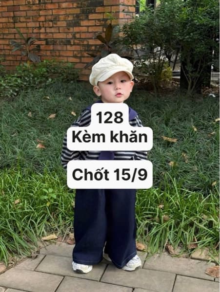 15/09 Set áo dài tay sọc ngang kèm khăn-quần jean suông cho bé #U0445 - 100