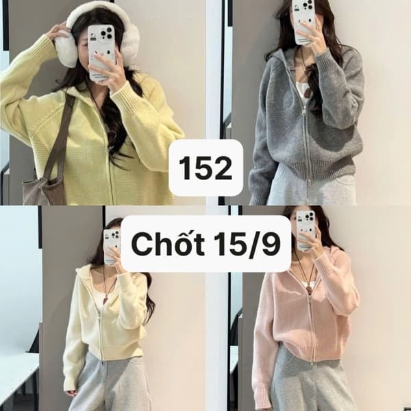 15/09 Áo khoác len nỉ có mũ #L15901 - Xám