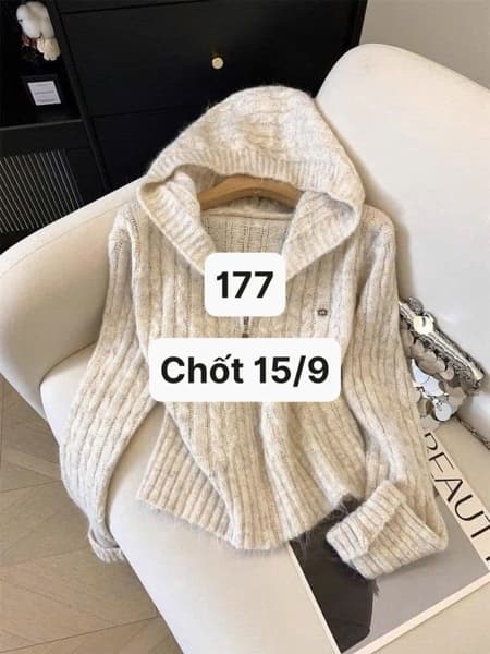 15/09 Áo cardigan len thừng có mũ phối khoá kéo #M150918 - Xám - S