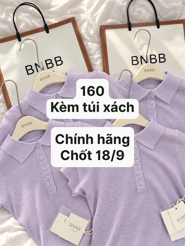 18/09 Áo len polo dệt kim mỏng tím pastel BNBB #T18901