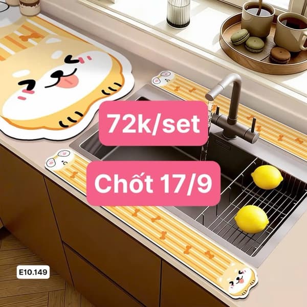 17/09 Set 3c thảm trải bồn rửa bát thấm hút #M210938 - Cún vàng (m6)