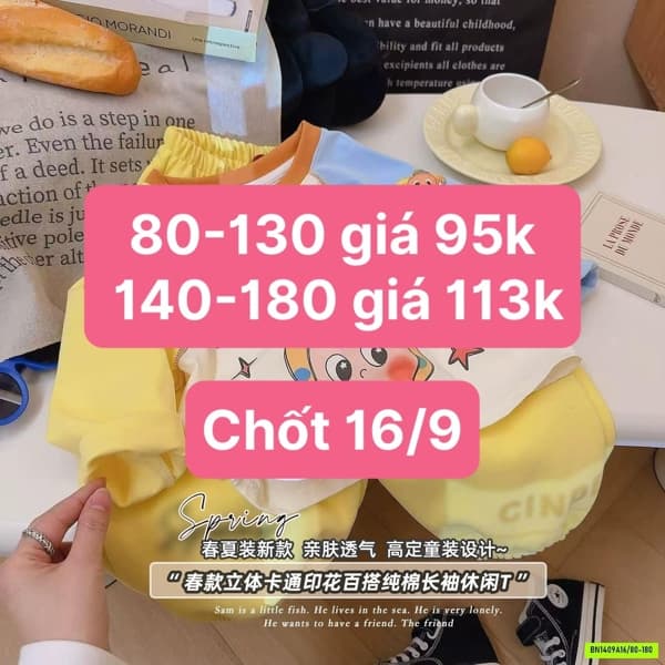 16/09 Áo dài tay 2 màu phối Twinkle cho bé #N160922 - 180