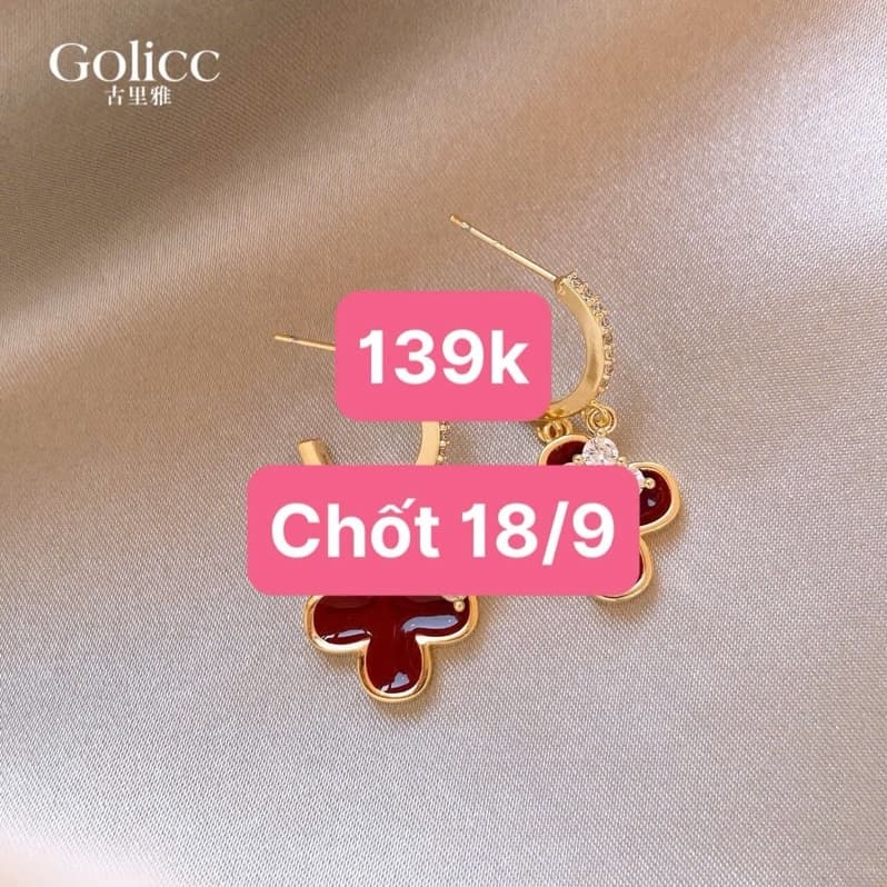 18/09 Khuyên tai cỏ 4 lá đỏ Golicc #N18917
