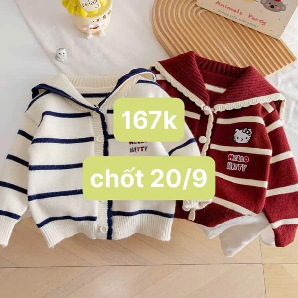 20/09 Áo cardigan len cổ thuỷ thủ Hello Kitty #N20904 - Đỏ - 120