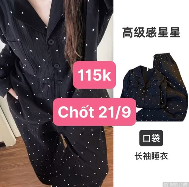 21/09 Bộ pijama nữ hoạ tiết sao tone đen #M230903 - XL