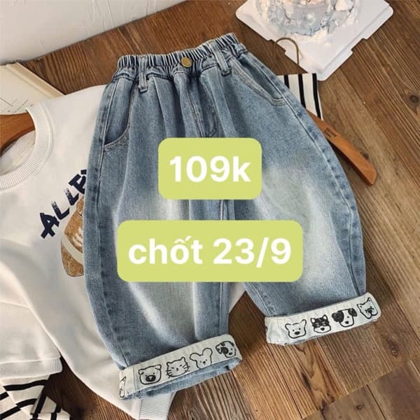 23/09 Quần jean lưng chun gấu quần có hình #M250931 - 150