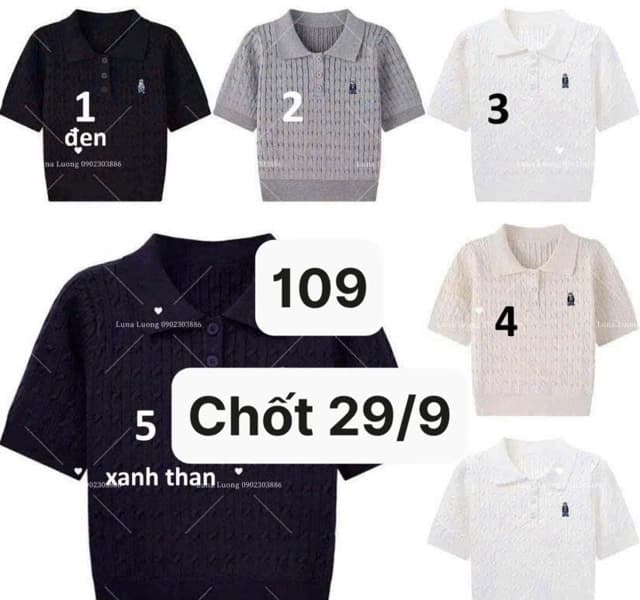 29/09 Áo len polo thêu gấu nữ #M290946 - m3 trắng