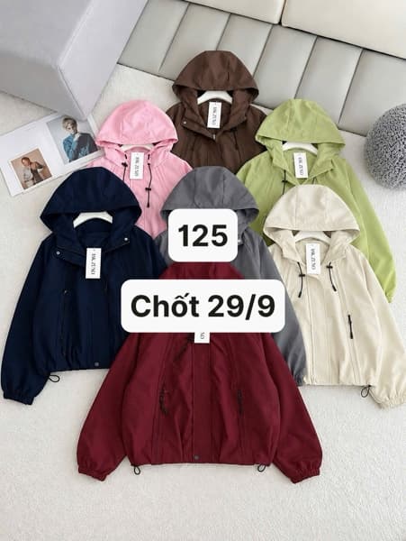 29/09 Áo khoác gió có mũ màu trơn #U29901 - Đỏ - XL