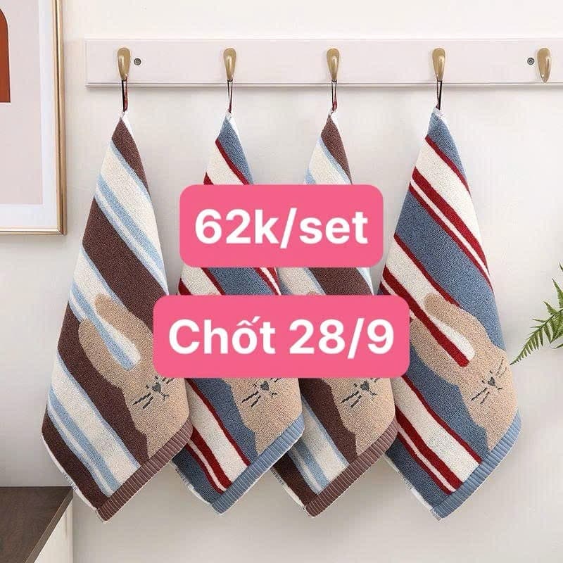 28/09 Set 2 khăn lau tay kẻ hình thỏ treo bếp #N28922