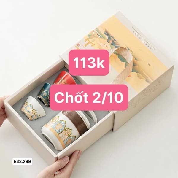 02/10 Set hộp quà ấm trà gốm 1 ấm 3 chén #N021050 - Set cam