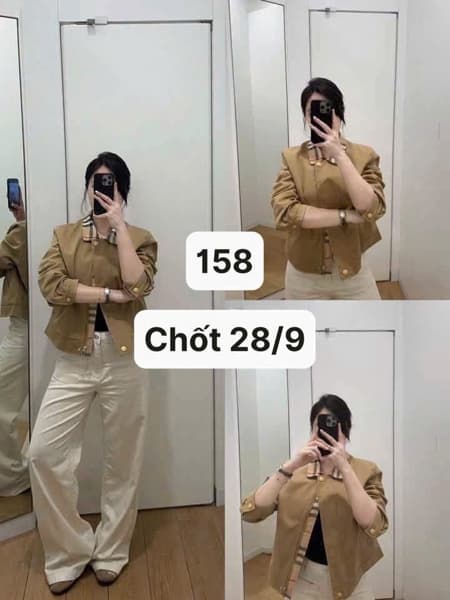 28/09 Áo khoác kaki nâu phối cổ sọc #U0556 - M