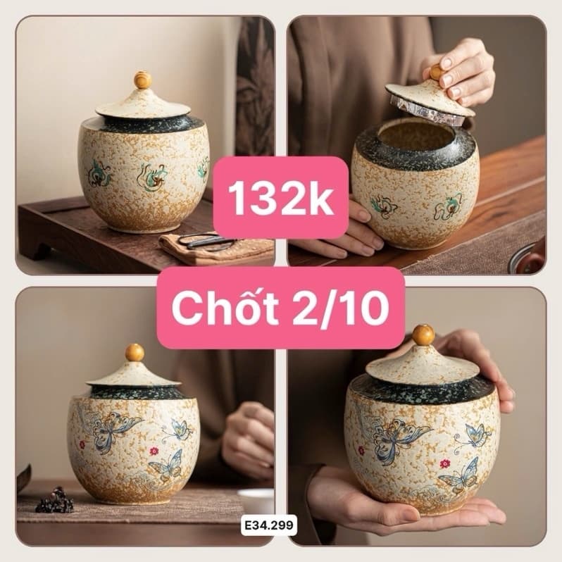02/10 Hũ gốm đựng trà phong cách cổ điển #N021049 - M2