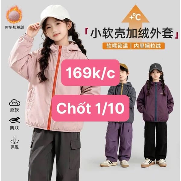 01/10 Áo khoác gió lót lông cho bé #N011007 - Xám đen - 170